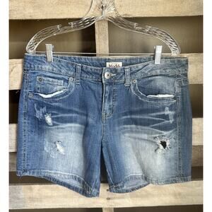 Mudd Distressed Denim Shirts Size 15 Low Rise 5” Inseam Medium Wash